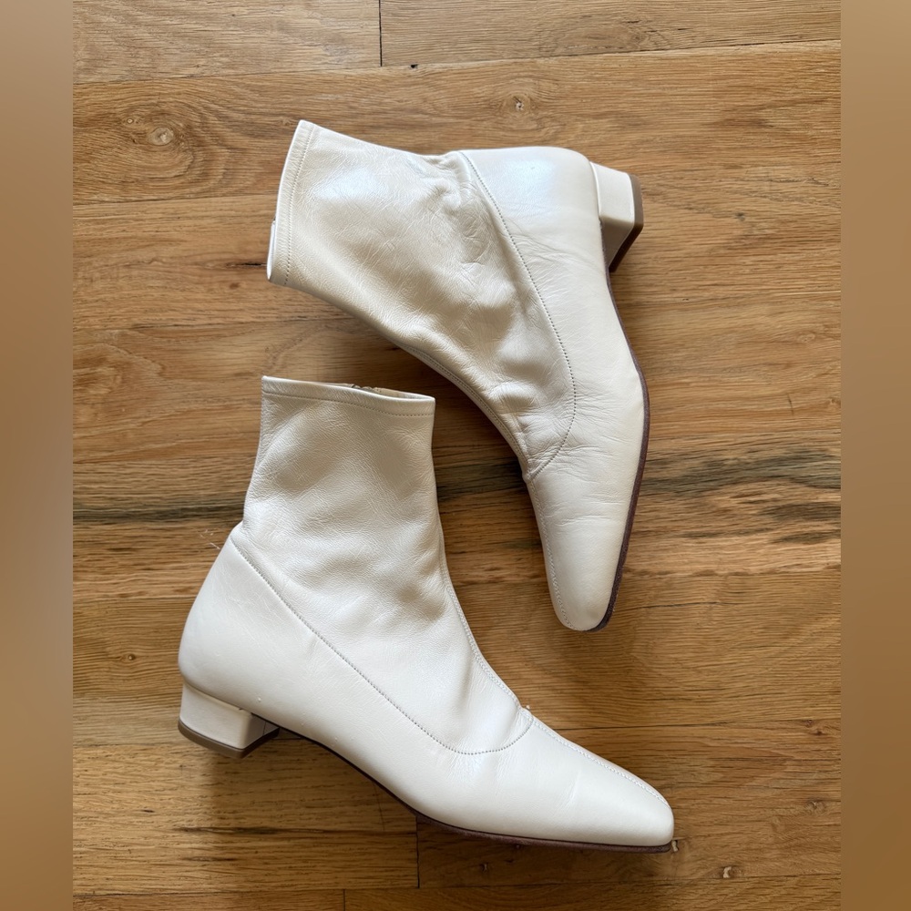 New BY FAR Este Cream White Leather Comfortable Block Heel Boot size 39